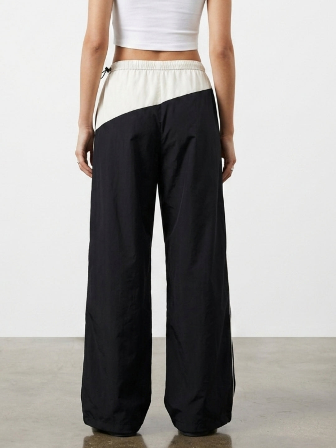 Black Colour Blocked Wide Leg Pant