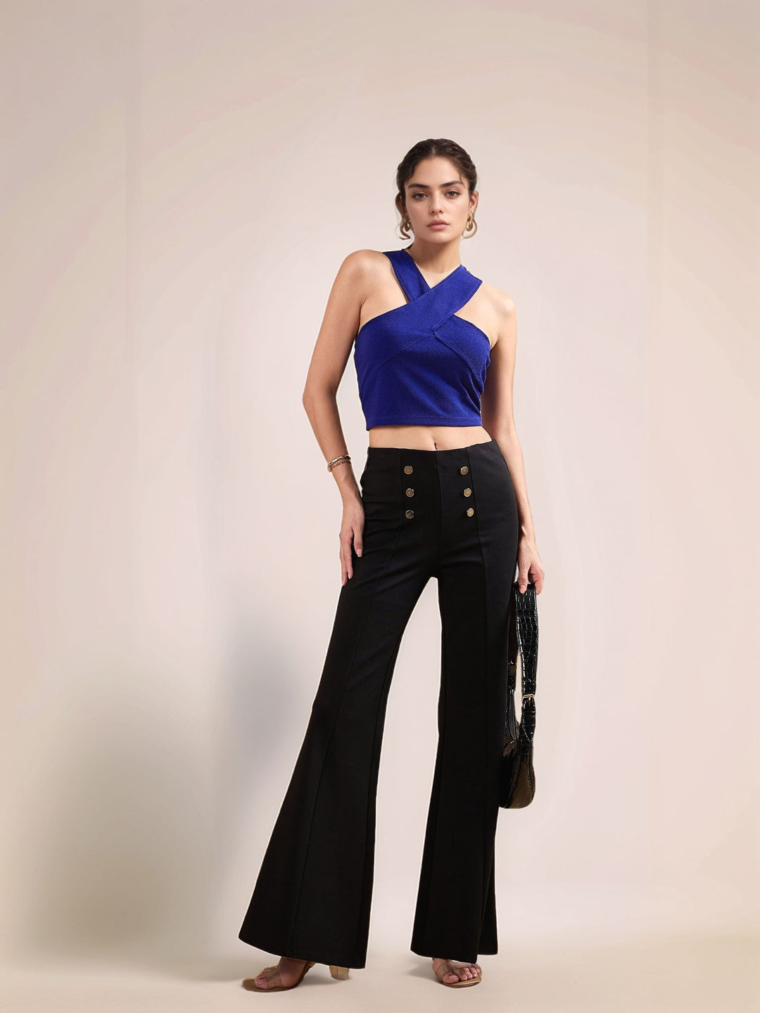 Blue Halter Neck Fitted Top