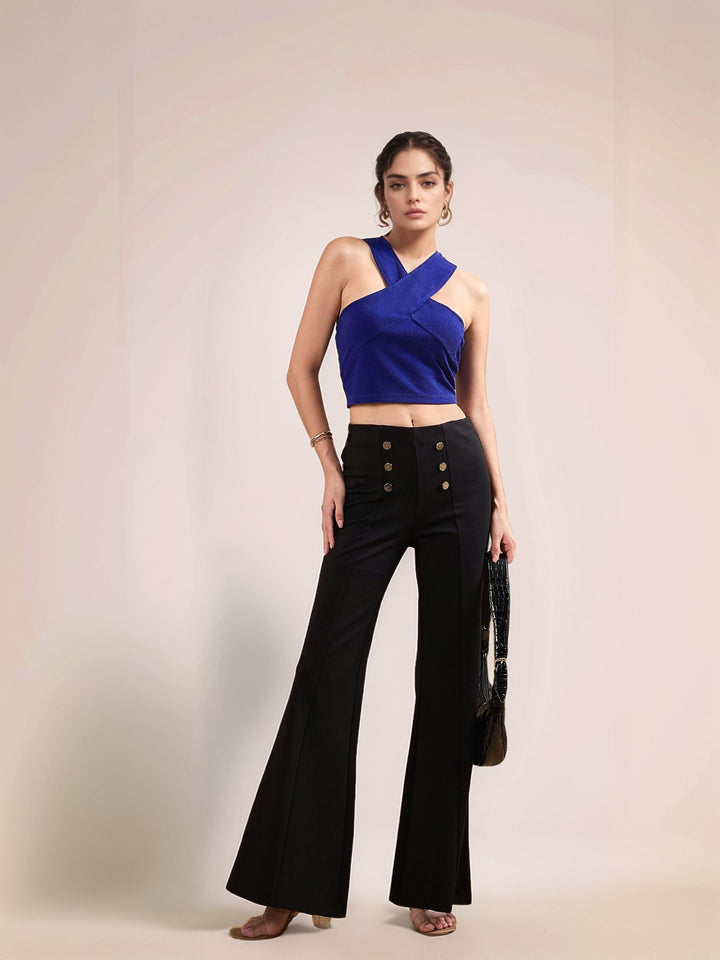 Blue Halter Neck Fitted Top