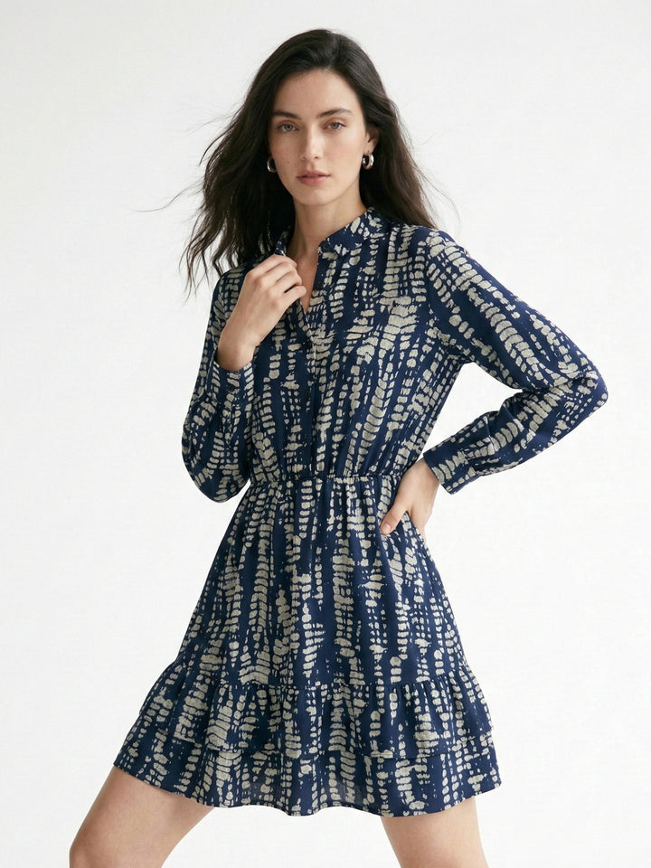 Blue Full Sleeves Abstract Printed Dress