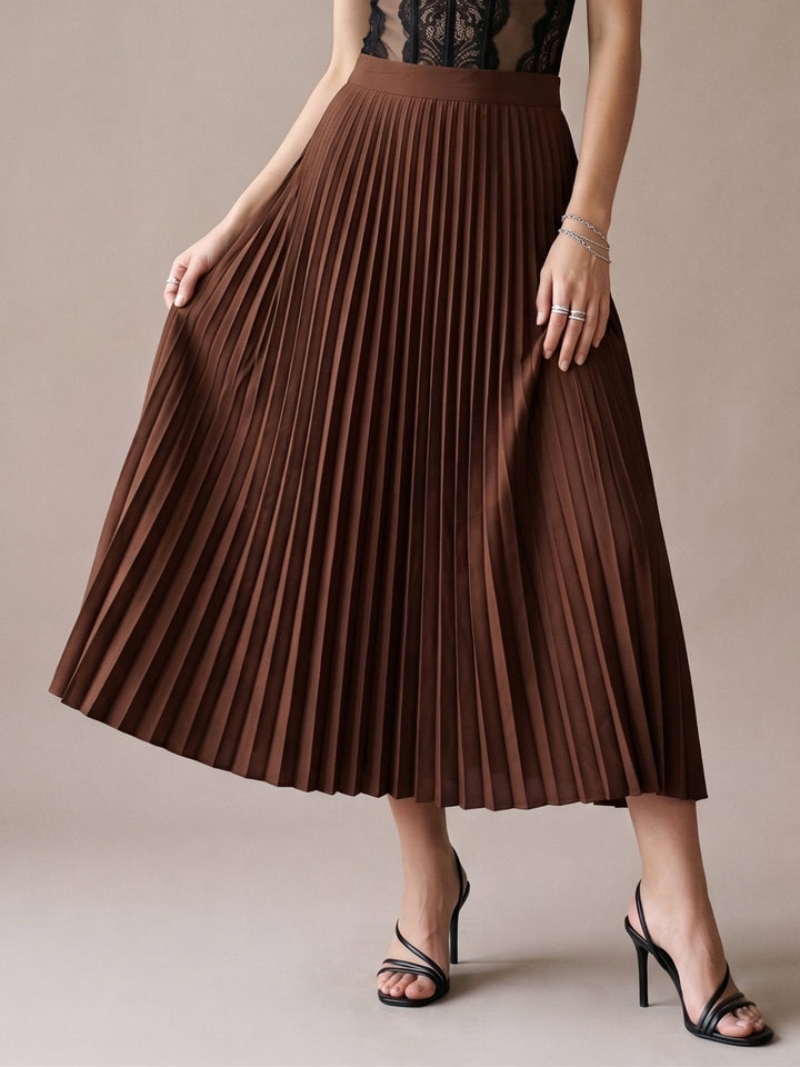 Brown Flowy Pleated Skirt