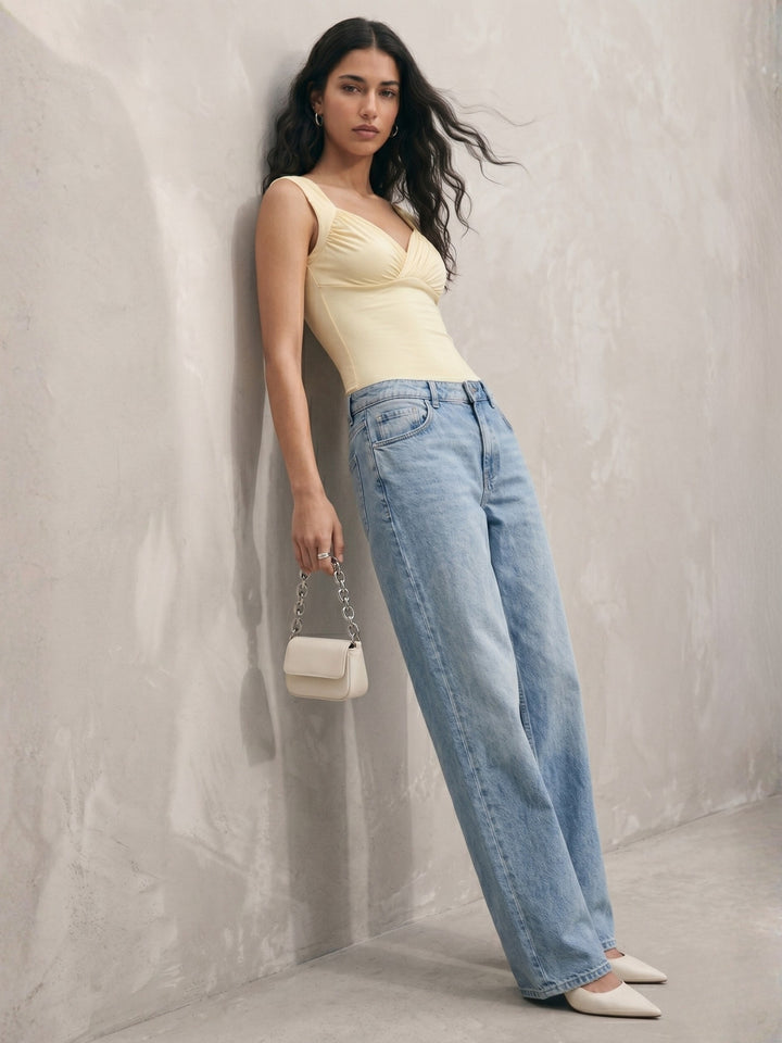 Yellow Sleeveless Sweetheart Neck Top