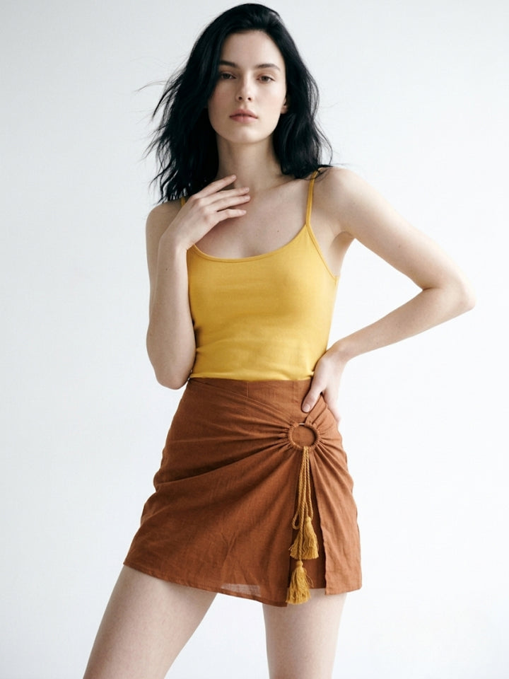 Brown Waist Wrap Detail Shorts