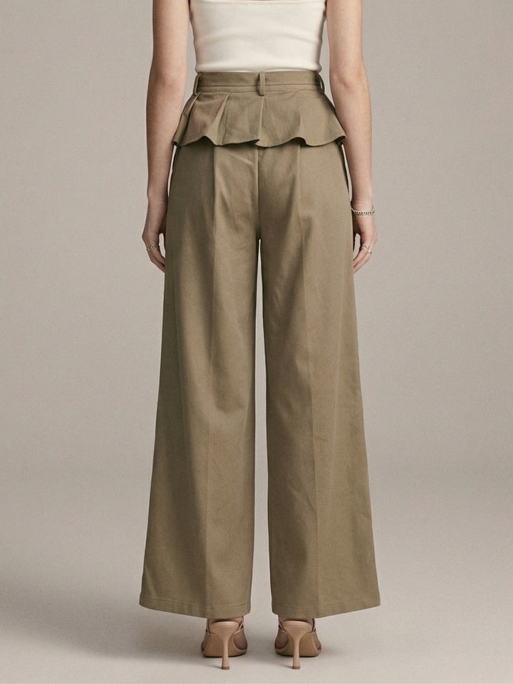 Khaki High Waist Trouser With Skirt Detail