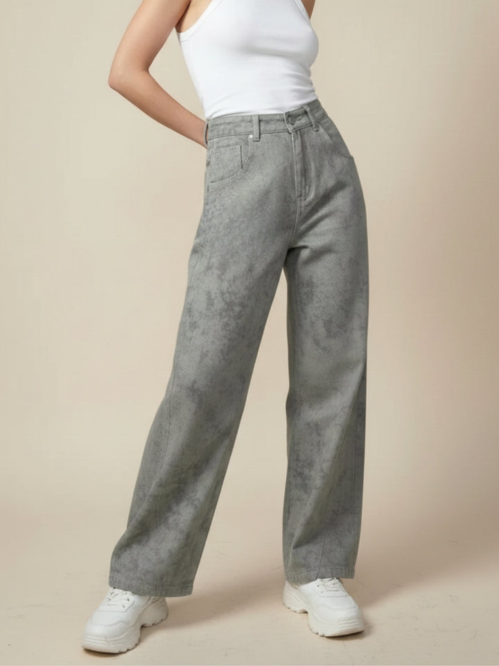 Grey All Over Printed Tinted Jeans