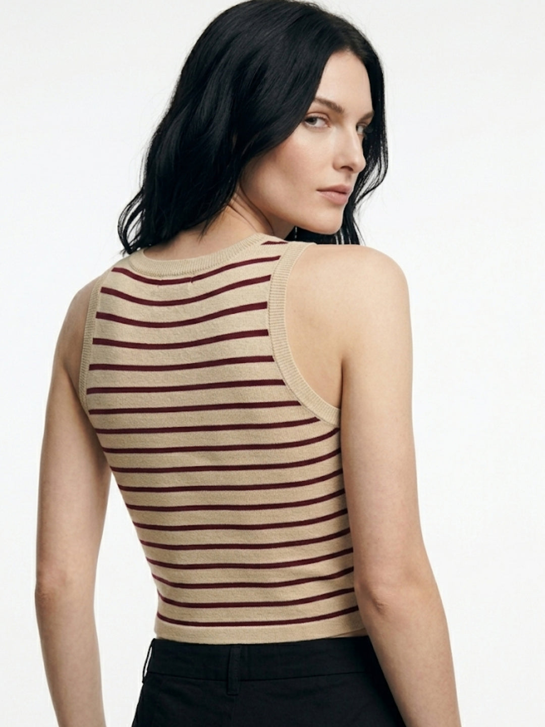 Beige Sleeveless Striped Tank