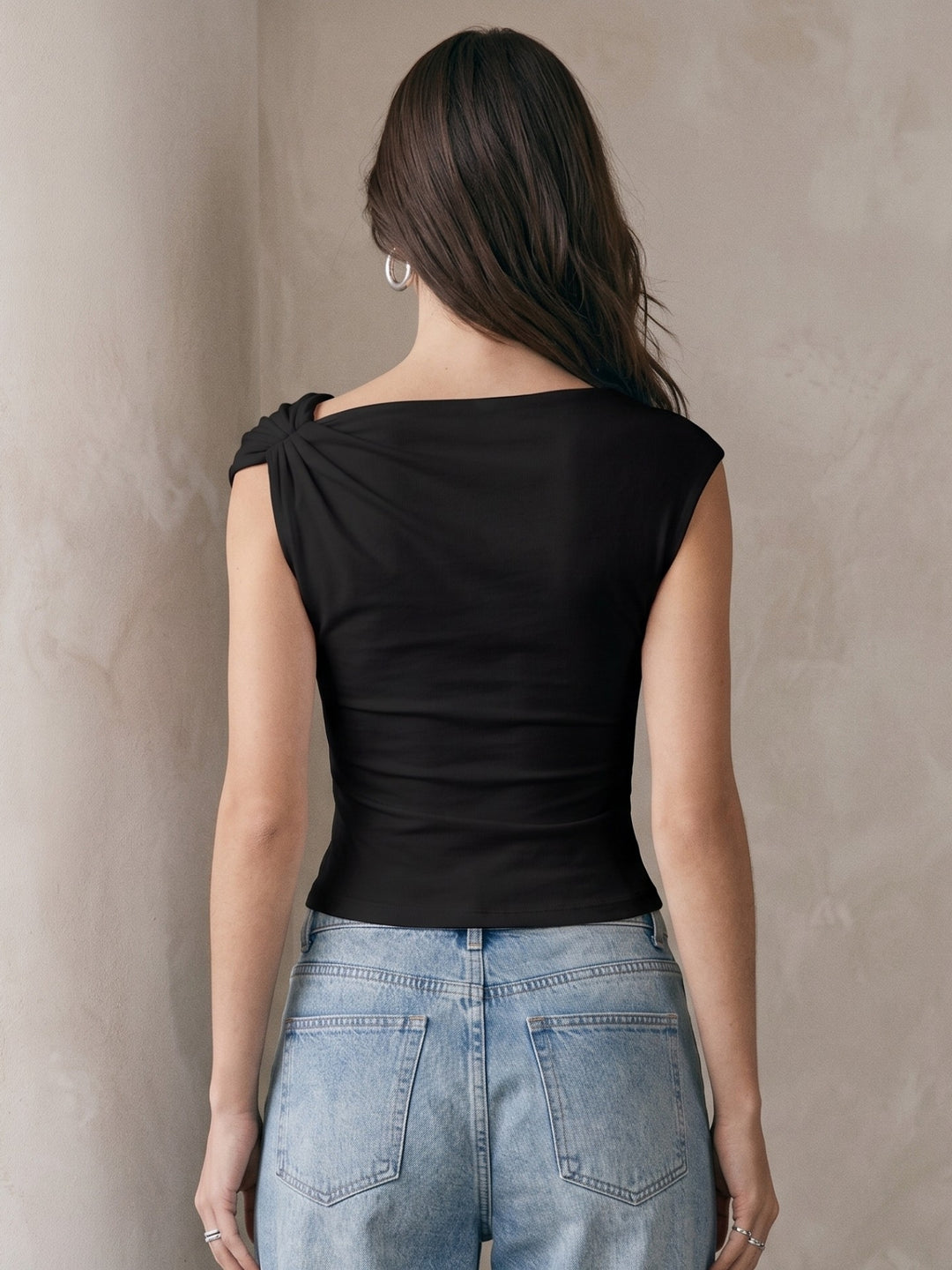 Black One Shoulder Wrap Top
