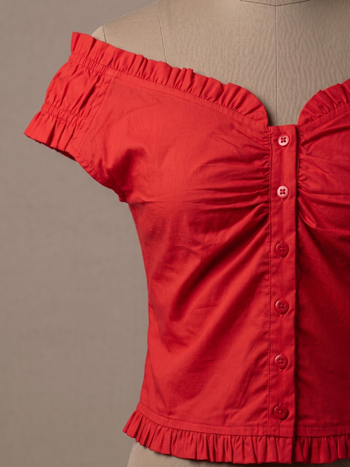 Red Off Shoulder Frill Details Blouse
