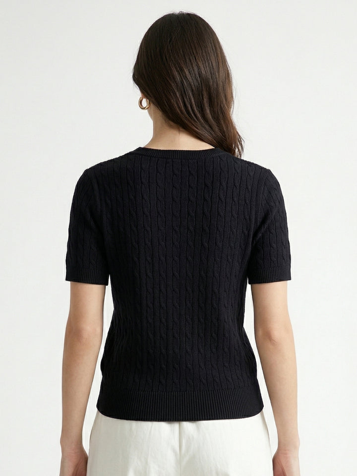 Black Short Sleeve Crew Neck Top