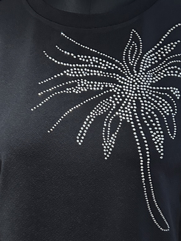Black Fitted T-Shirt With Floral Embellishments