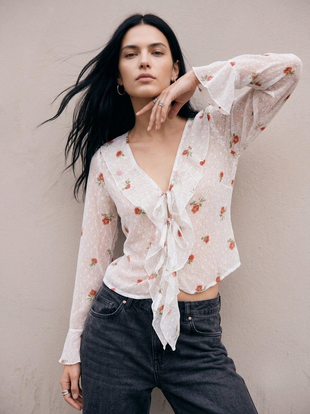 White All Over Printed Front Open Styled Top