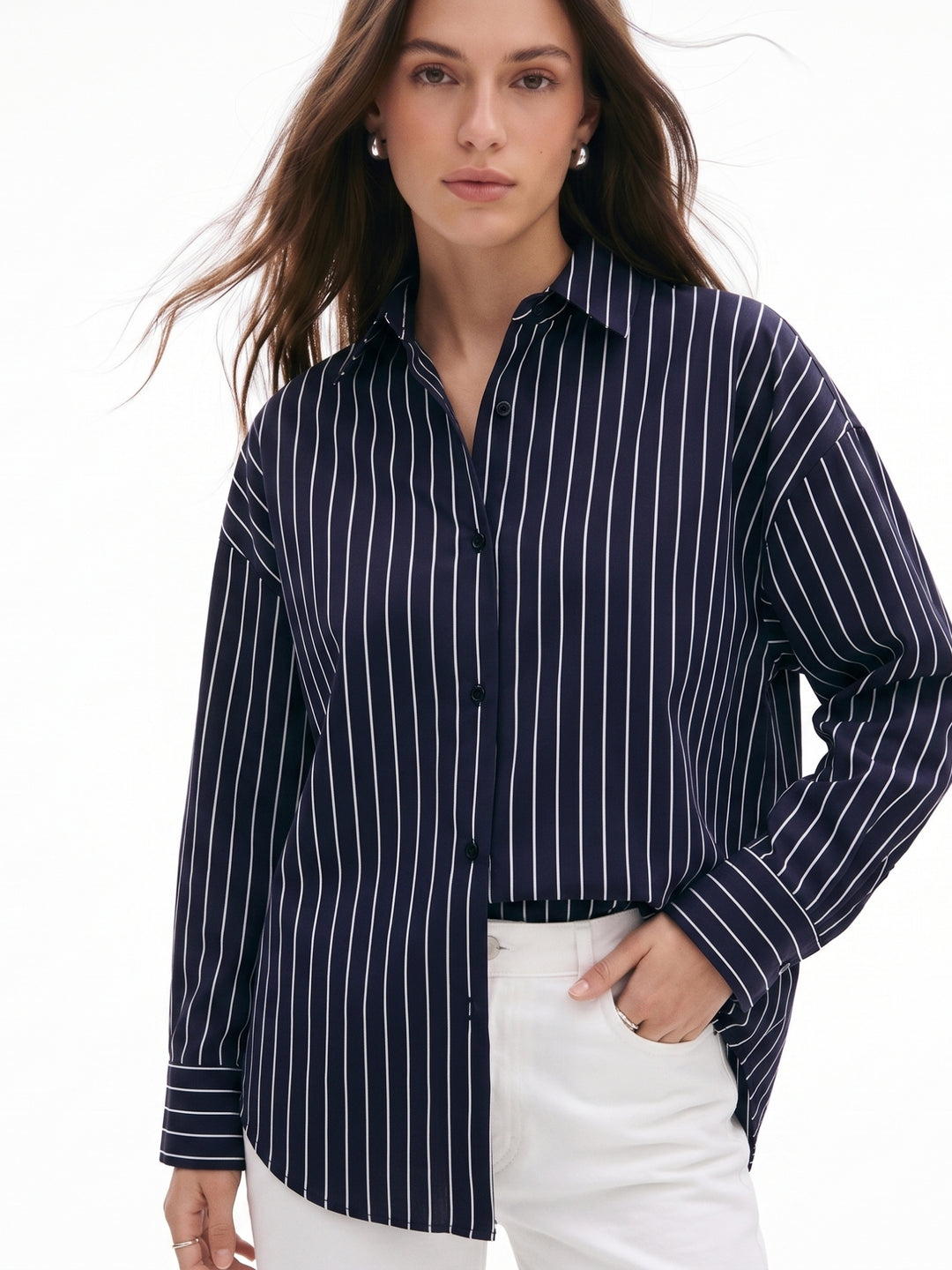 Navy Blue Srtiped Relaxed Shirt