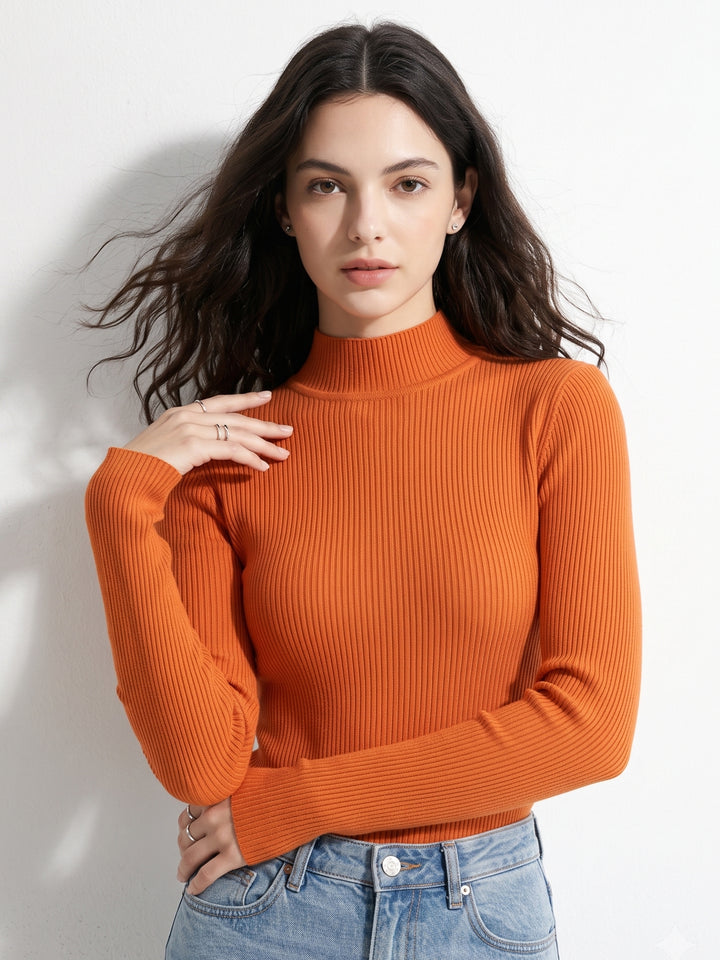 Orange High Neck Flat Knit Top