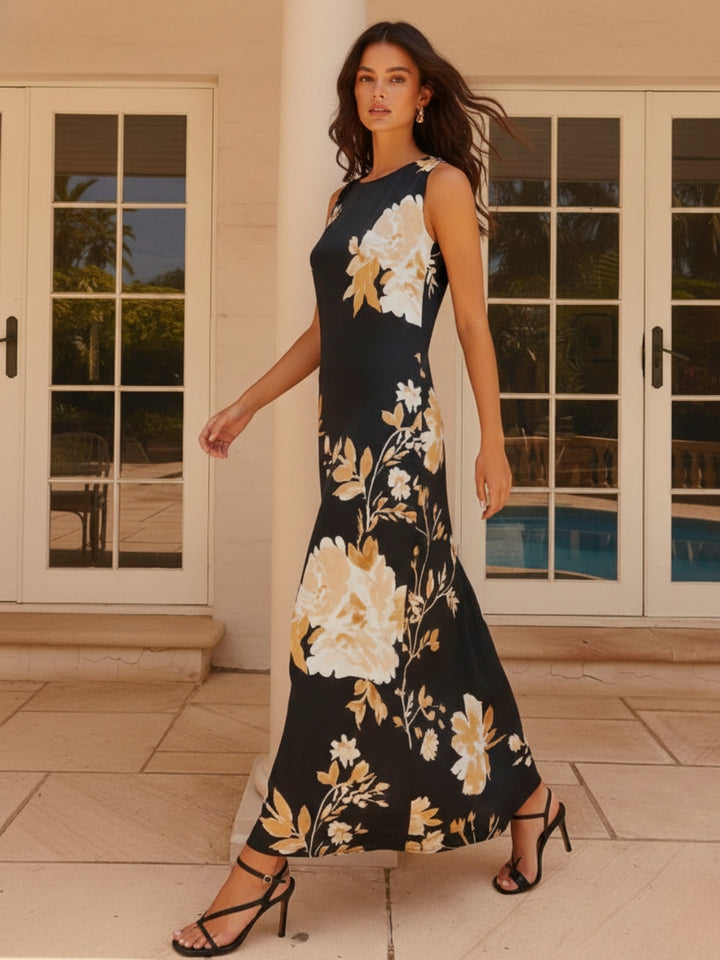 Navy Blue Sleeveless satin maxi dress