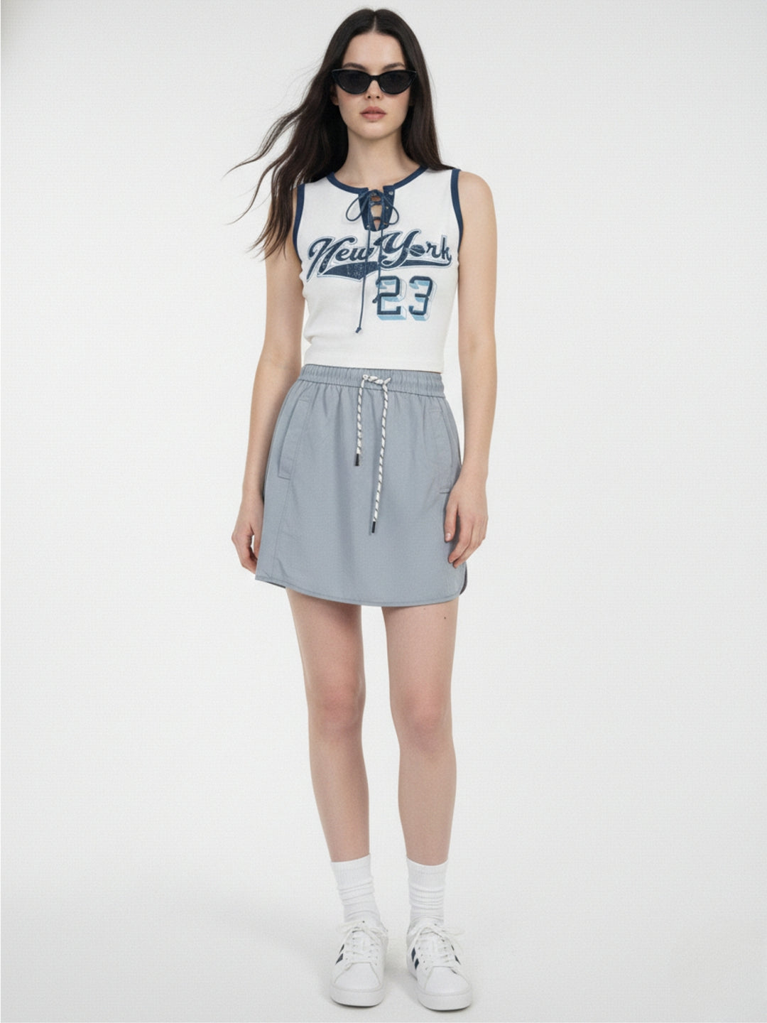 Grey Drawstring U-Hem Skirt