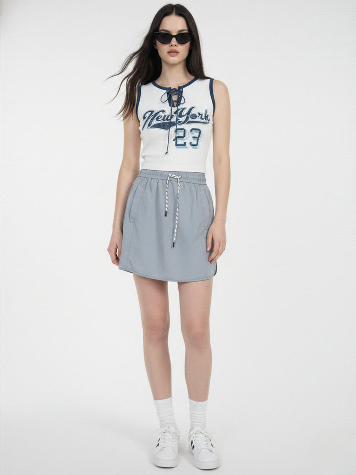 Grey Drawstring U-Hem Skirt