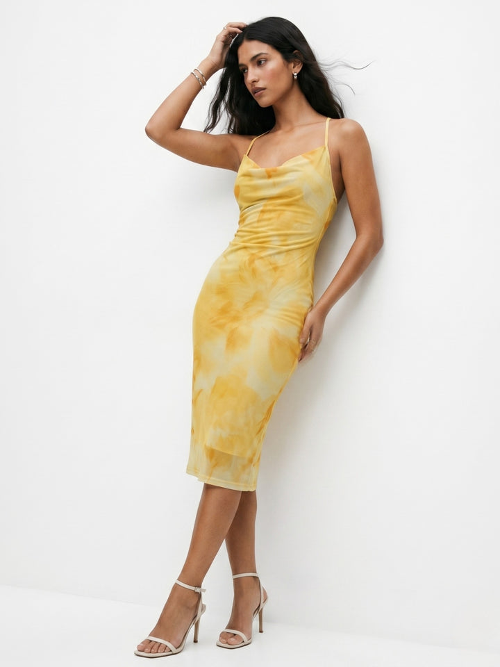 Yellow Off Shoulder Printed Dress