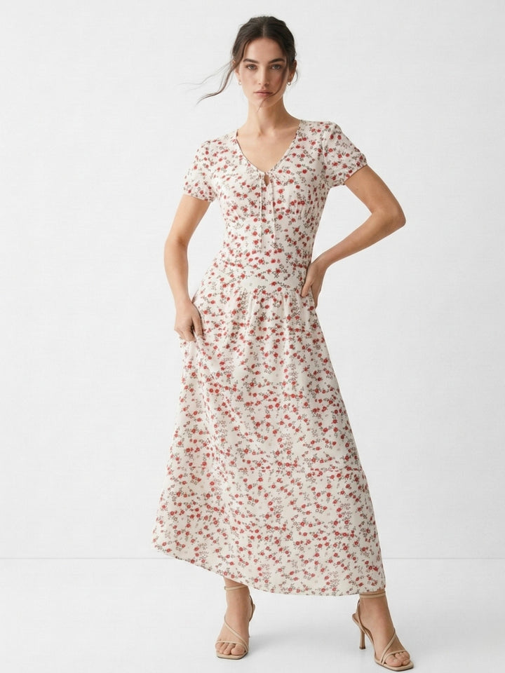 White Short Sleeve V Neck Corset Dress