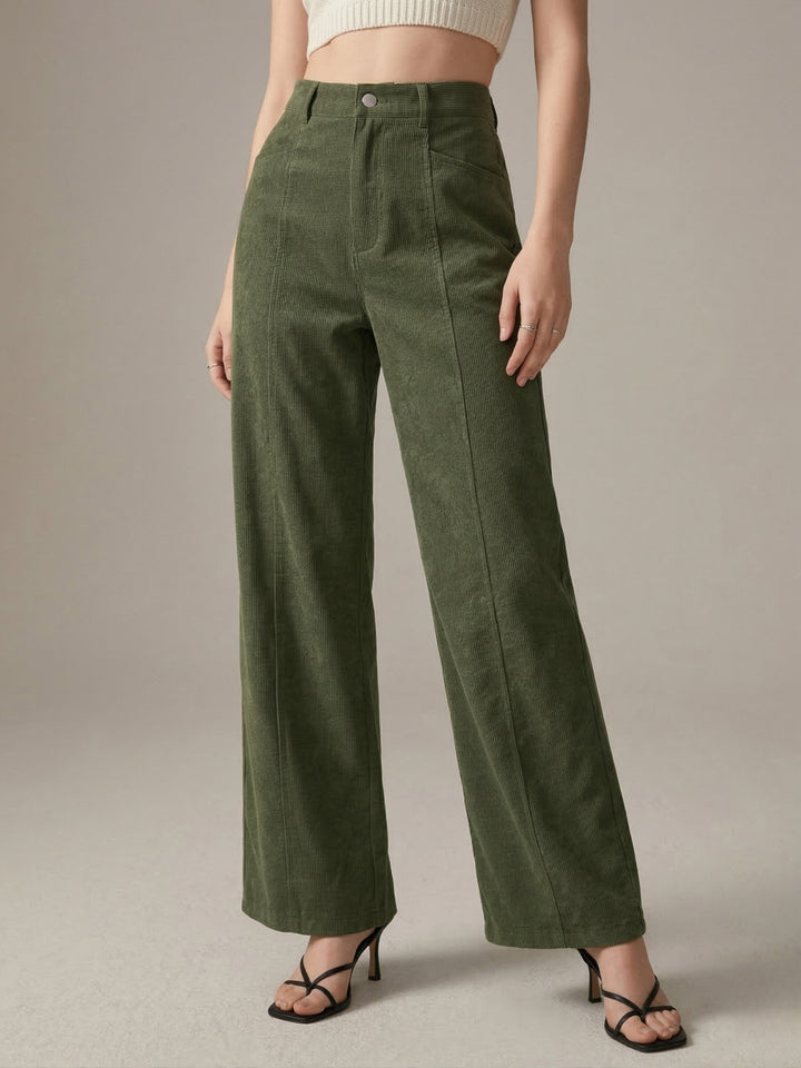 Olive High Waist Wide Leg Solid Trouser