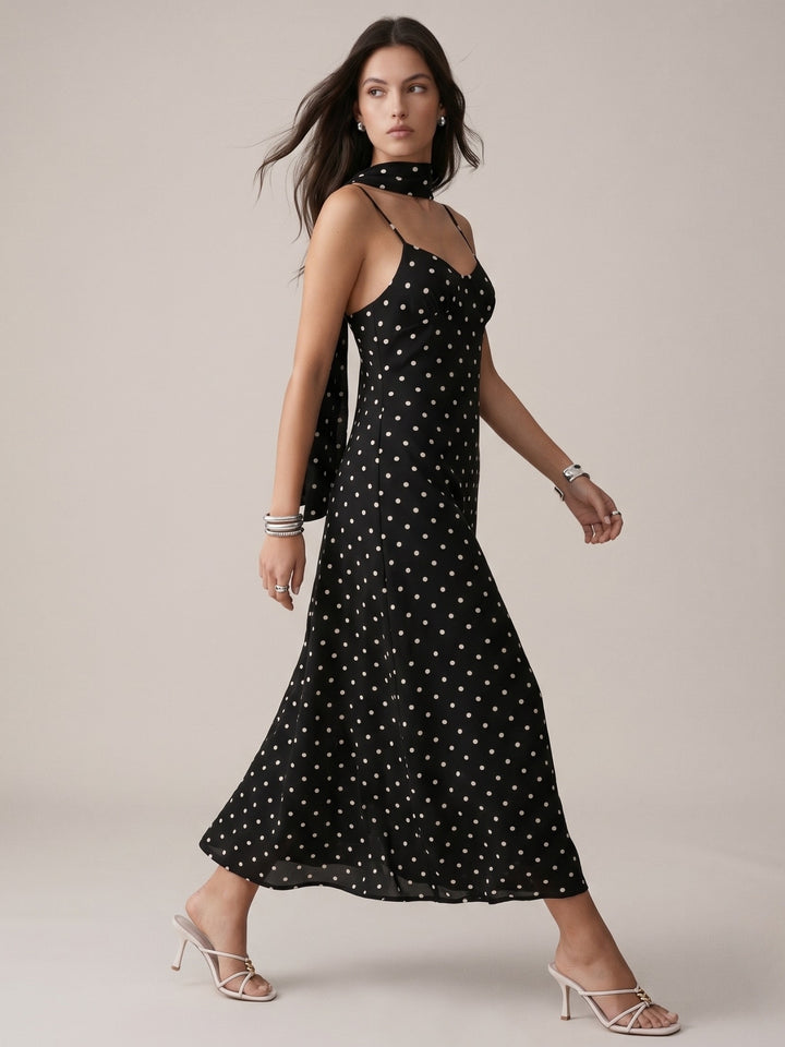 Black Strappy Polka Dotted Dress