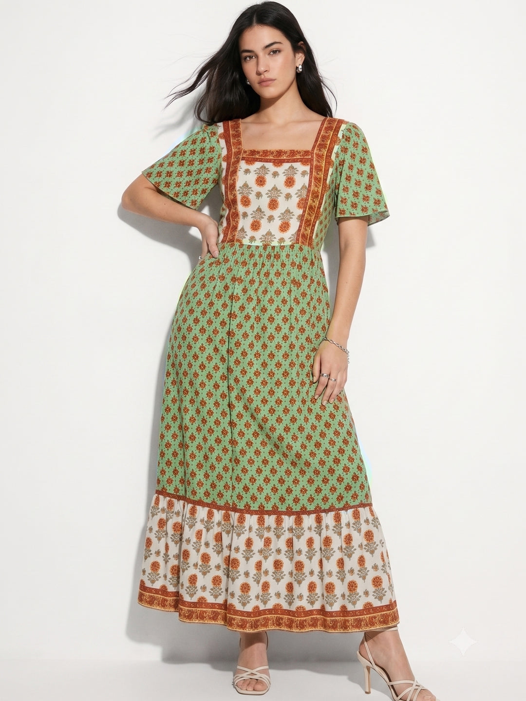 Green Dual Print Block Dress