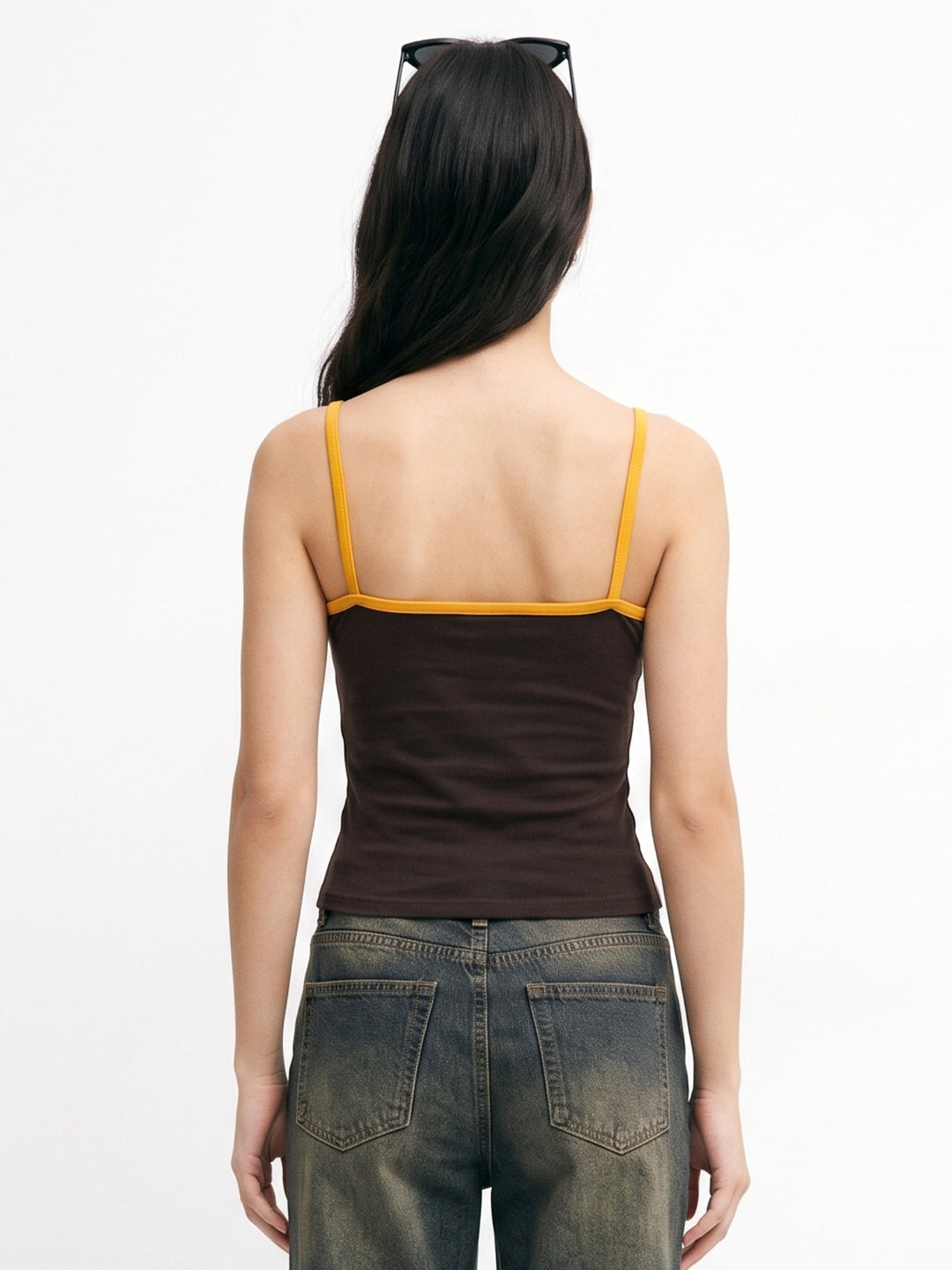 Brown Contrast Binding Graphic Printed Camisole