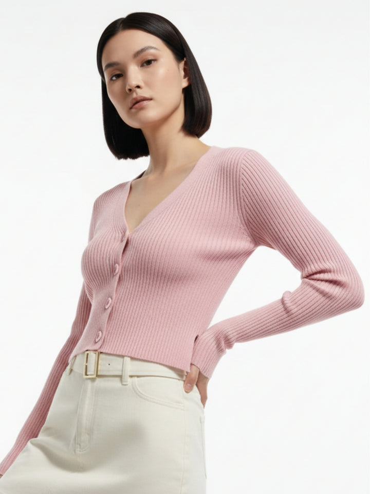 Pink Full Sleeve Buttoned Cardigan