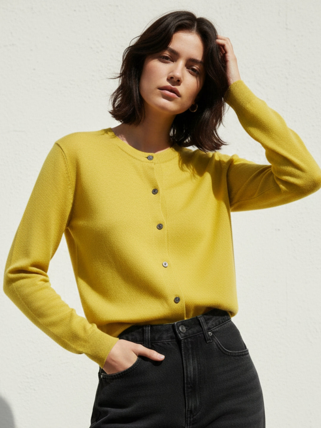 Mustard Full Sleeve Front Buttoned Slouchy Cardigan