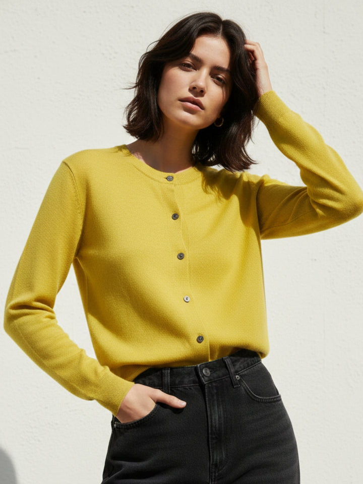 Mustard Full Sleeve Front Buttoned Slouchy Cardigan