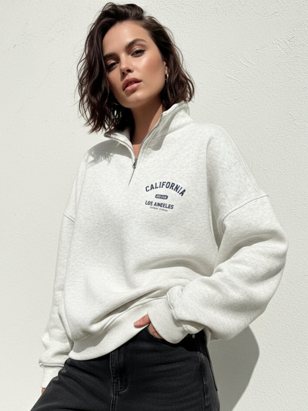 Grey Full sleeve half zip sweatshirt