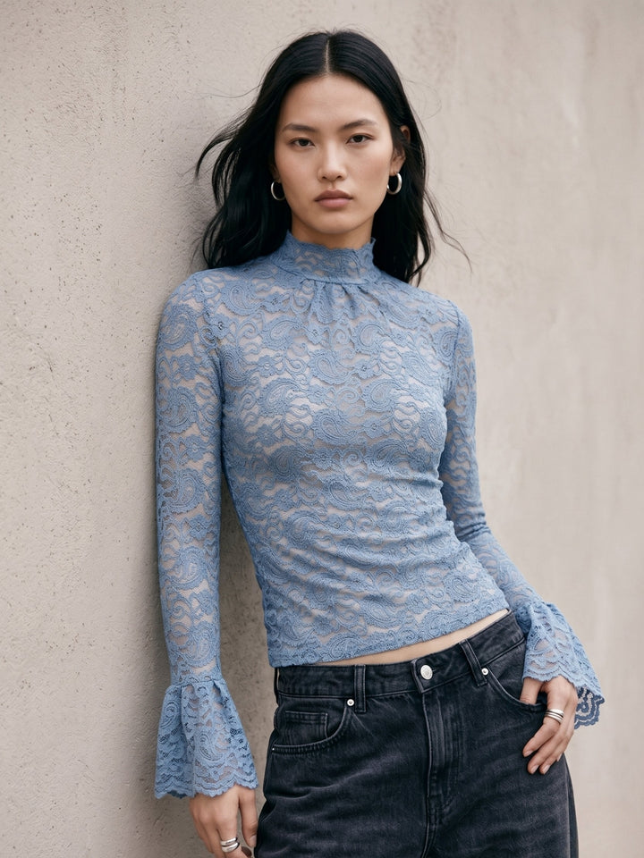 Blue Lace Sheer Fitted Top