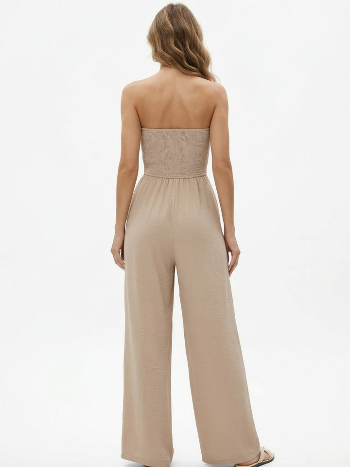 Peach Tube Front Buttoned Solid Jumpsuit