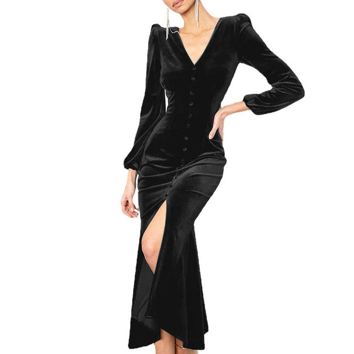 Black Button Down Midi Dress