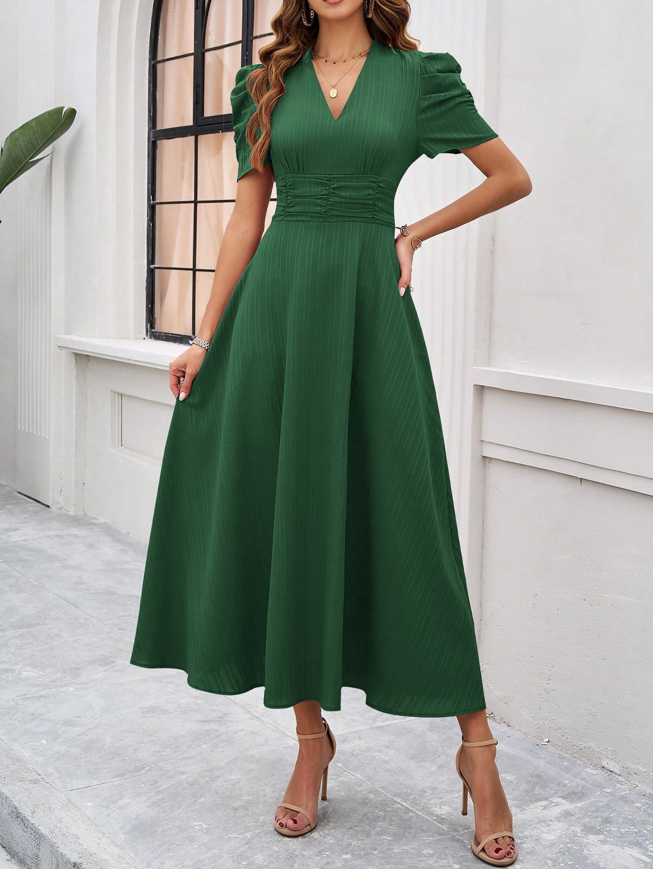Green Fit And Flare Midi Dress