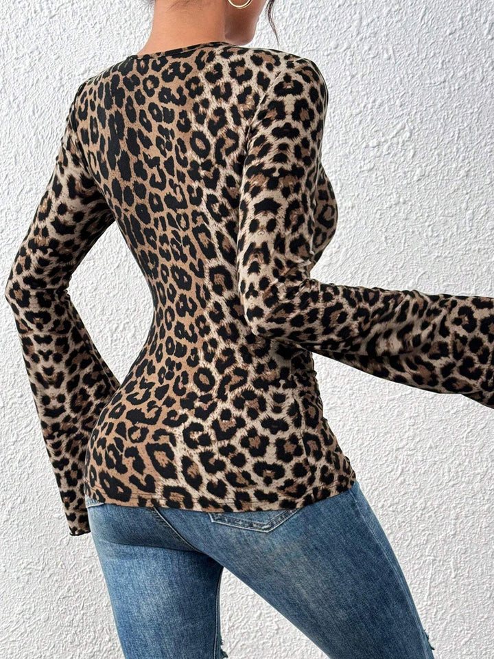 Brown Bell Sleeve V-Neck Top