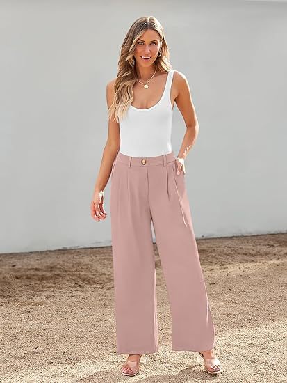 Pink Wide Leg Pleated Pants