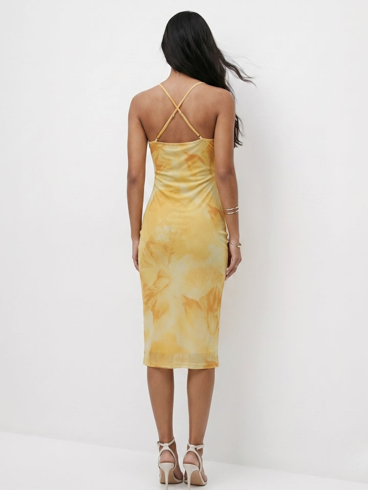 Yellow Off Shoulder Printed Dress