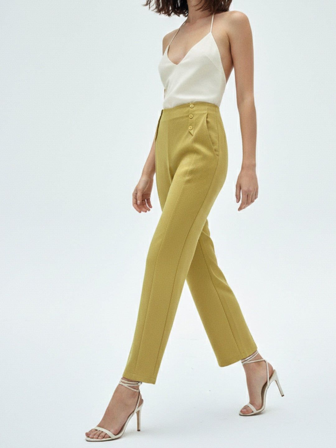 Mustard Waist Buttoned Wide Leg Pant