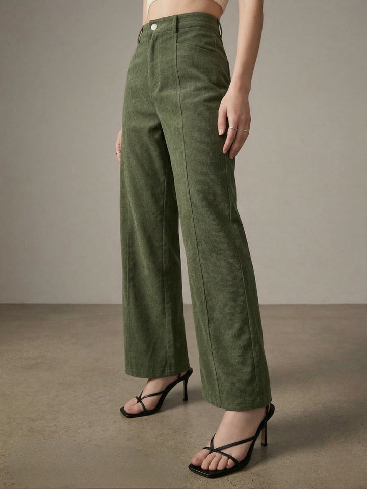 Olive High Waist Wide Leg Solid Trouser