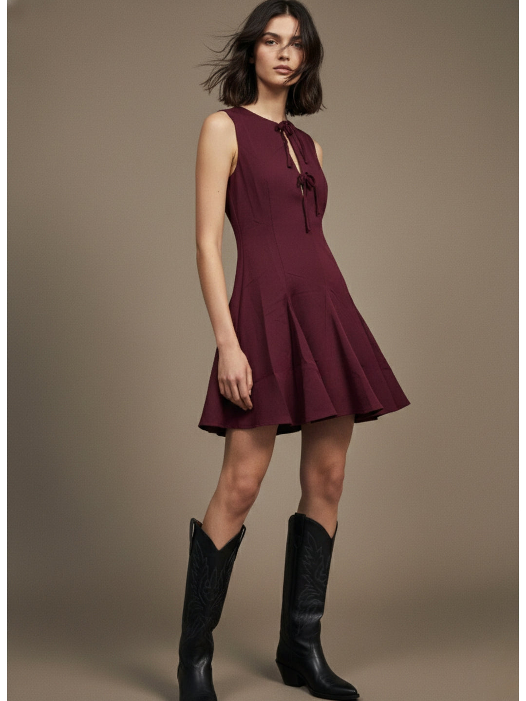 Burgundy Sleeveless Tailored Fit Dress
