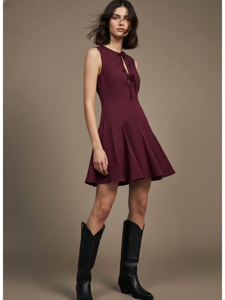 Burgundy Sleeveless Tailored Fit Dress