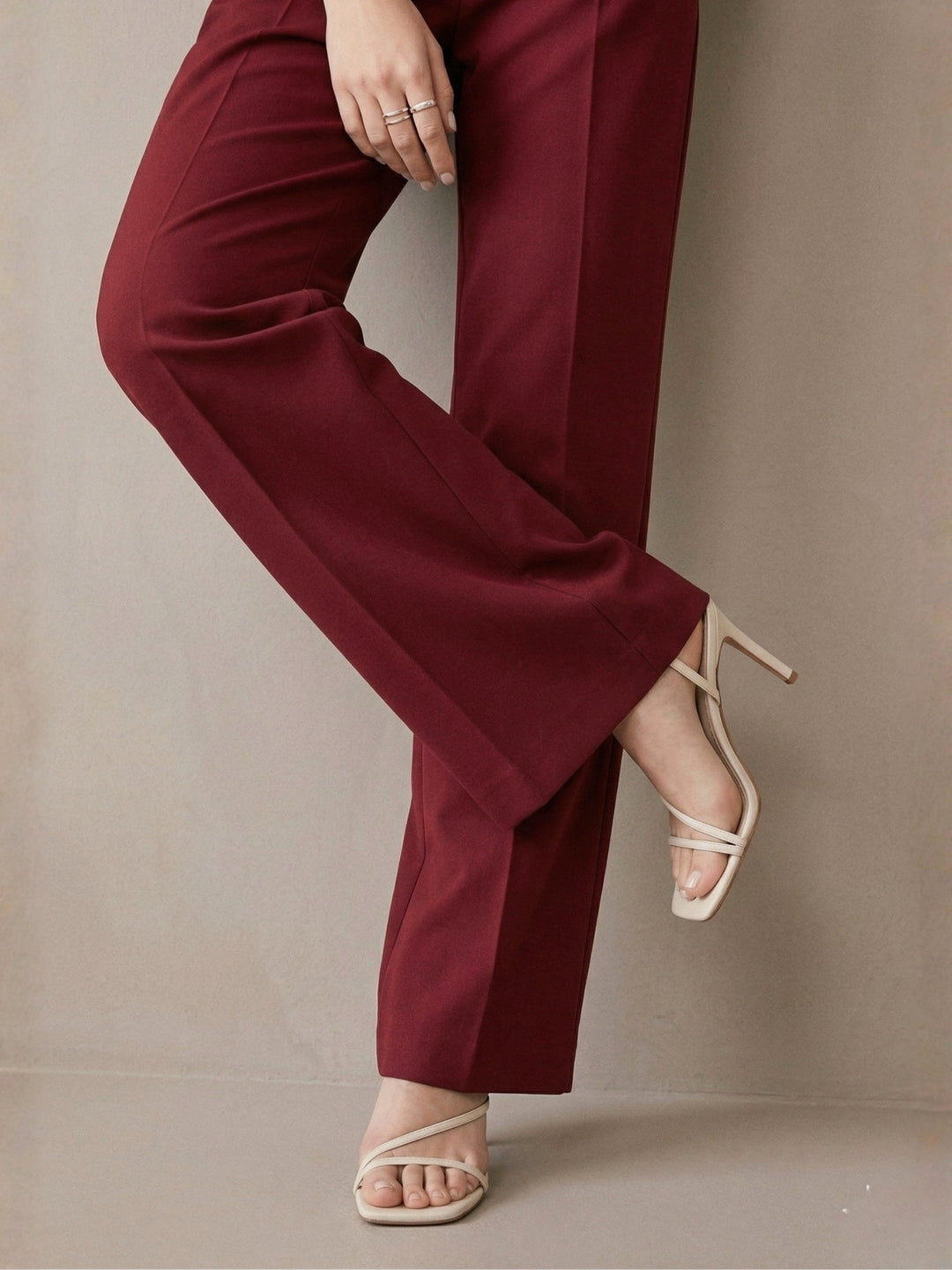 Red High Waist Front Pleated Pants