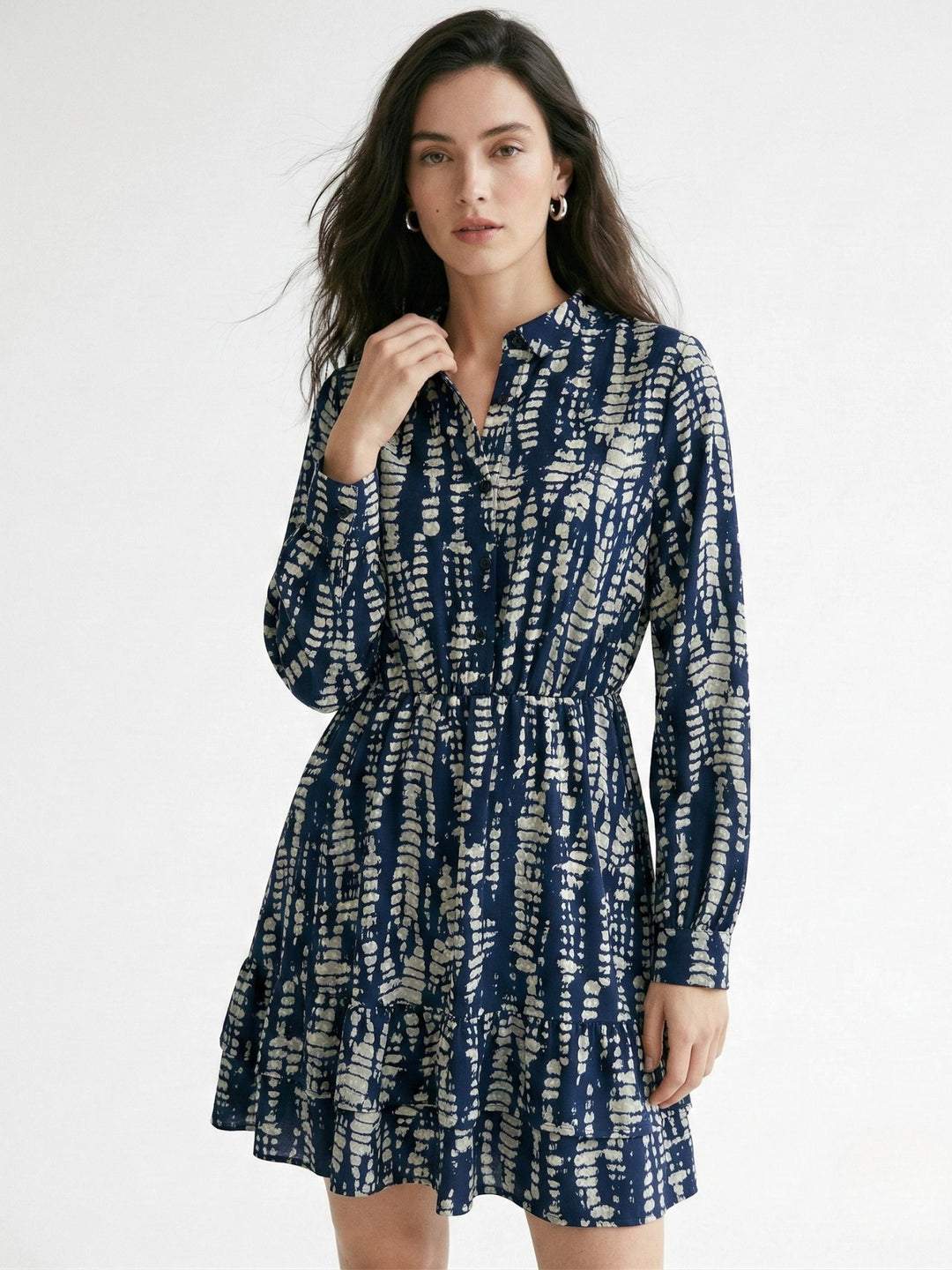 Blue Full Sleeves Abstract Printed Dress