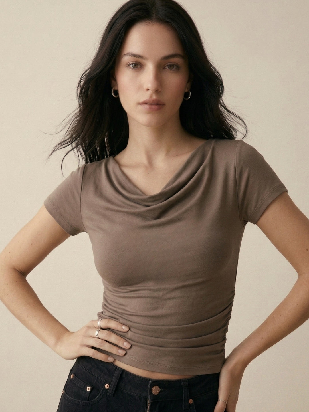 Brown Off Shoulder Fitted Top