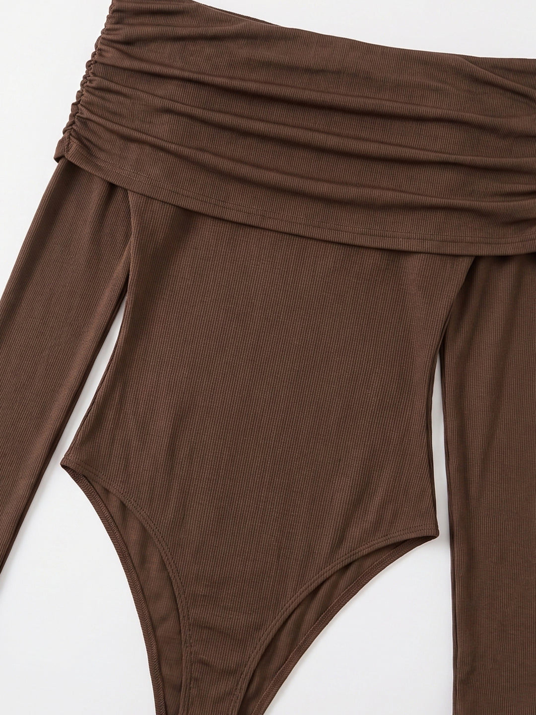 Brown Off-Shoulder Fitted Bodysuit