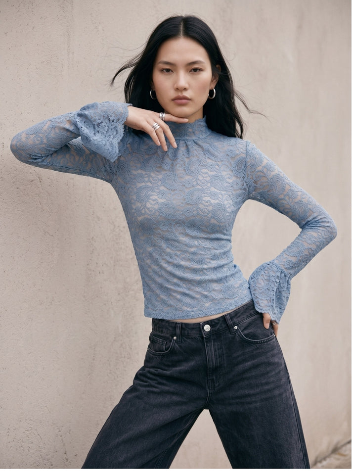 Blue Lace Sheer Fitted Top