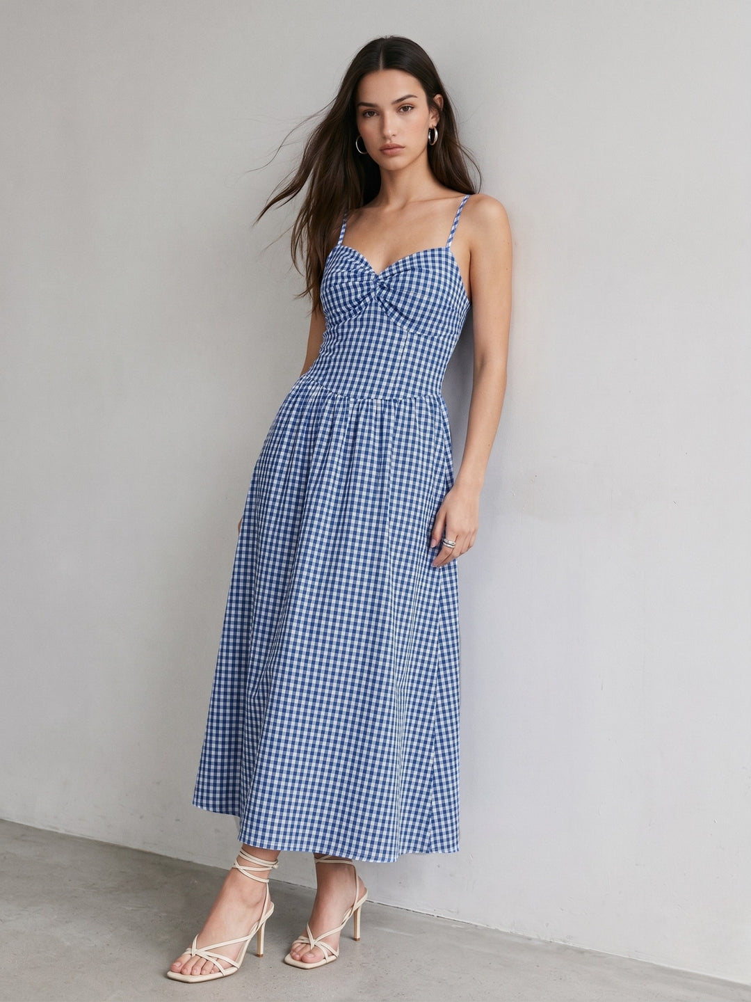Blue Spaghetti Strap Corset Fit Checkered Dress