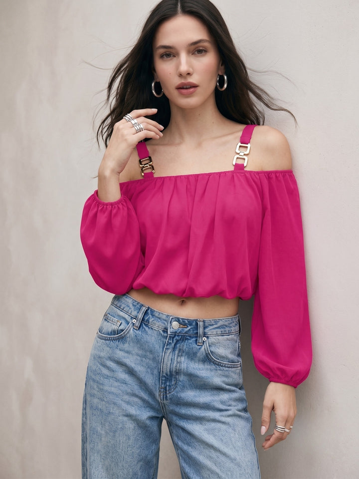 Pink Cold Shoulder With Metal Square Straps