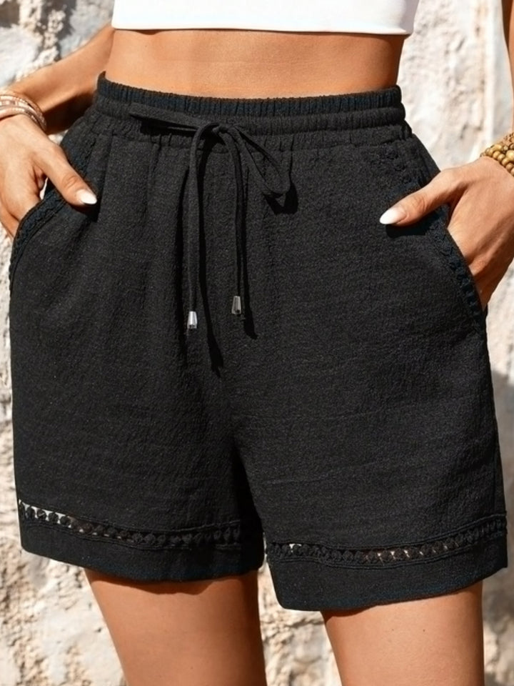 Black High Waist Drawstring Shorts
