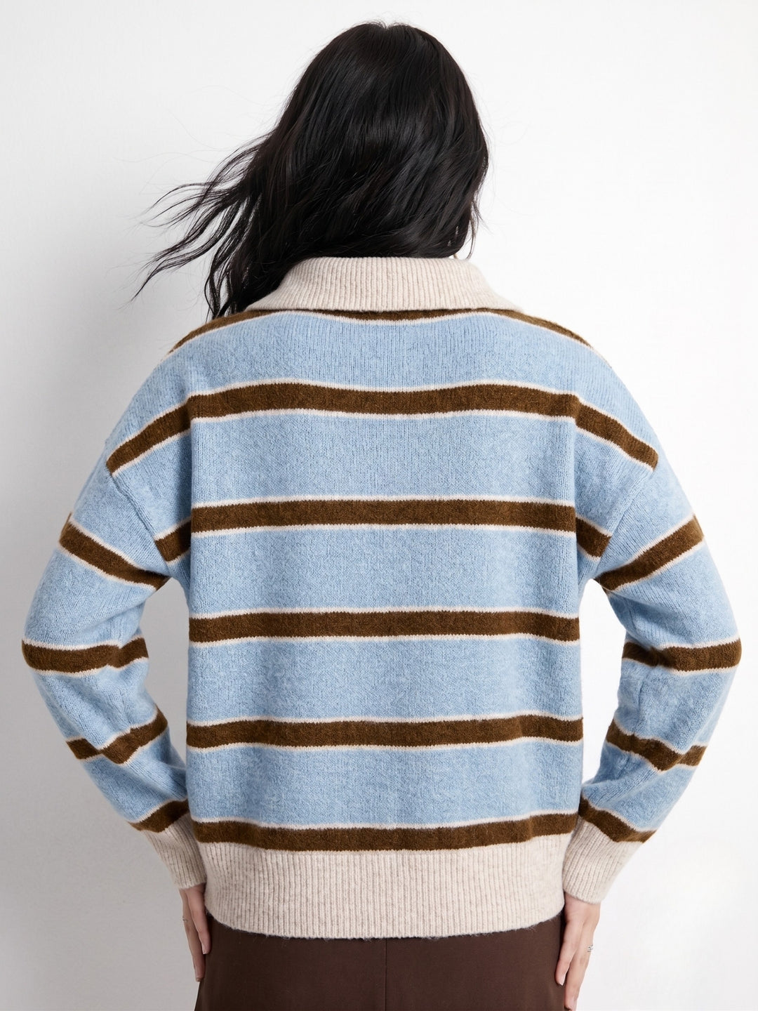 Blue Thick Striped Button Down Collared Sweater